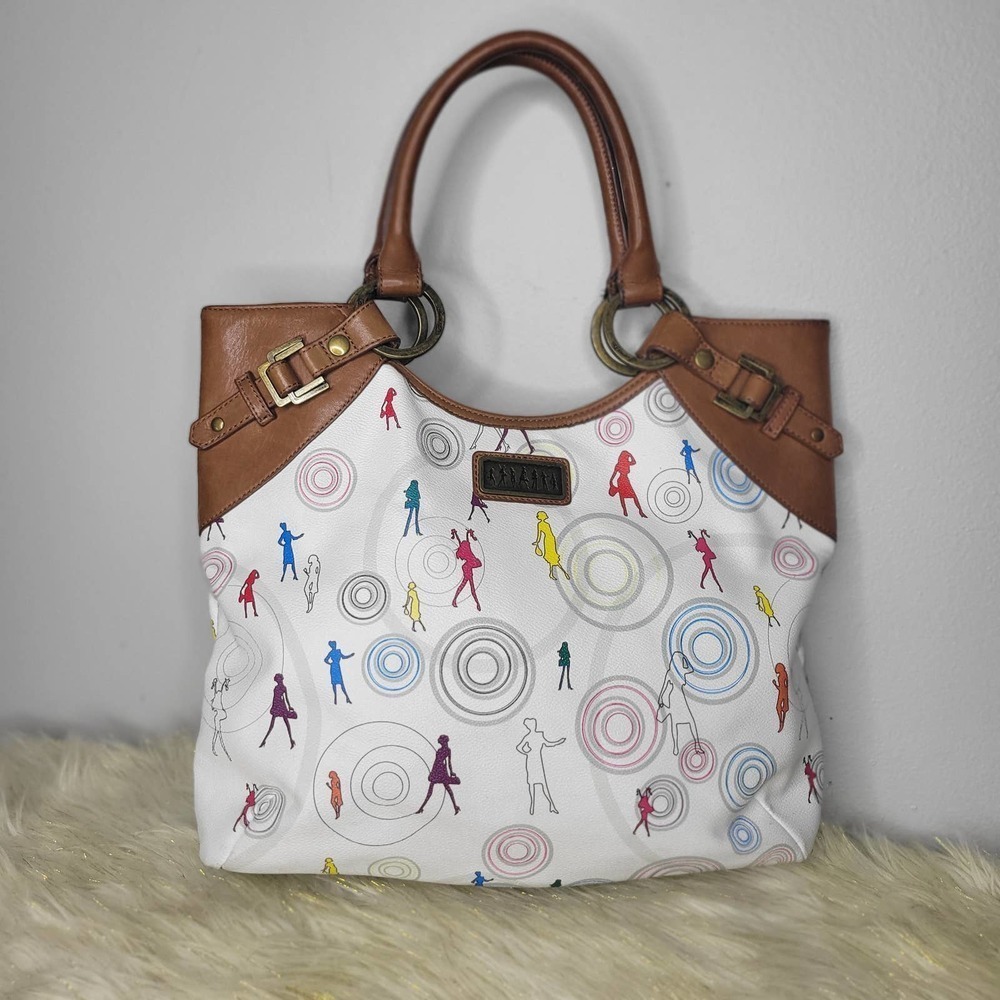 Junior Drake‎ Love JD White Leather Novelty Print Shoulder Bag